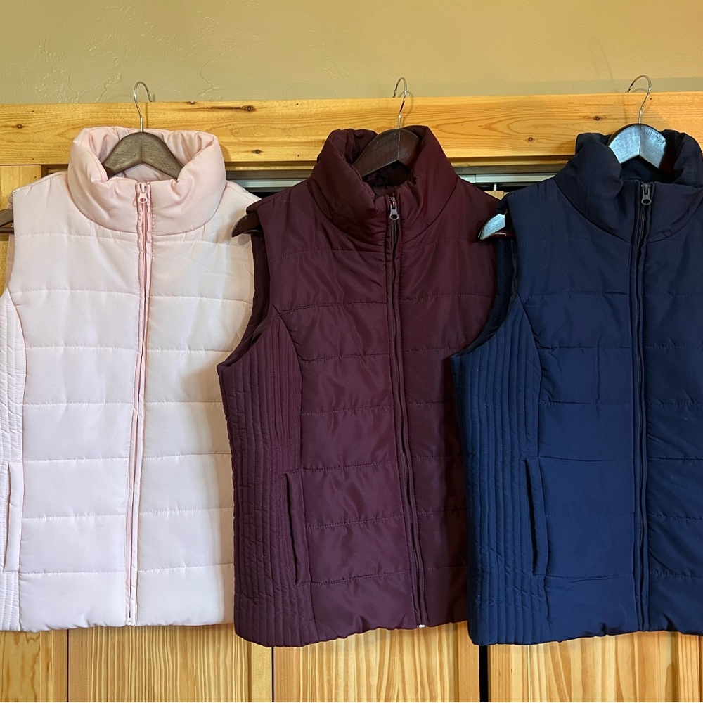 New York & Company Puffer Vests - Pink, Burgundy, and Navy